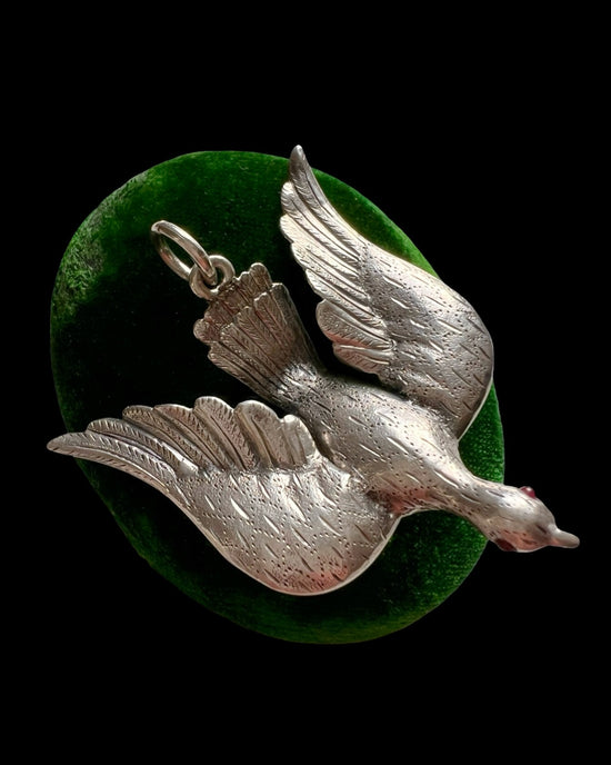 LARGE VICTORIAN SILVER DOVE PENDANT