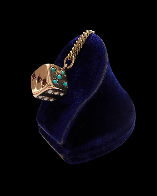 VINTAGE 9CT GOLD GEM SET DICE PENDANT
