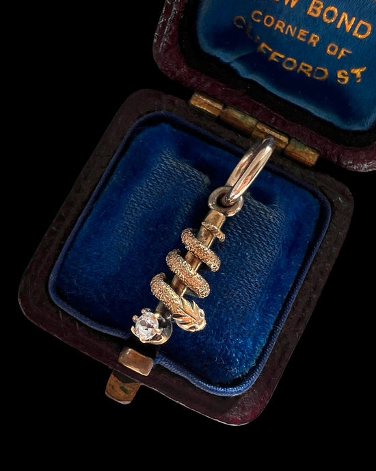 ANTIQUE 15CT GOLD & DIAMOND SNAKE PENDANT