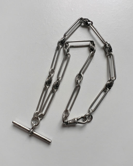 VICTORIAN SILVER PAPERCLIP & LOVERS KNOT ALBERT CHAIN