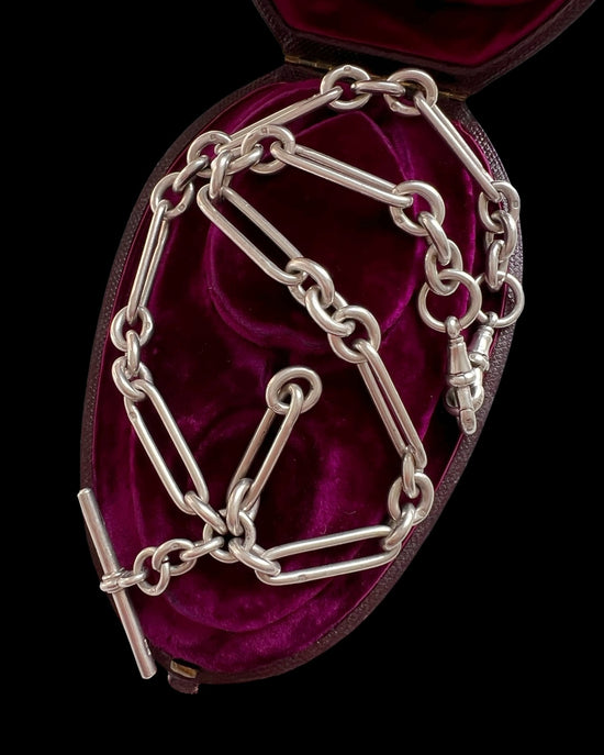 EDWARDIAN CHUNKY SILVER PAPERCLIP ALBERT CHAIN