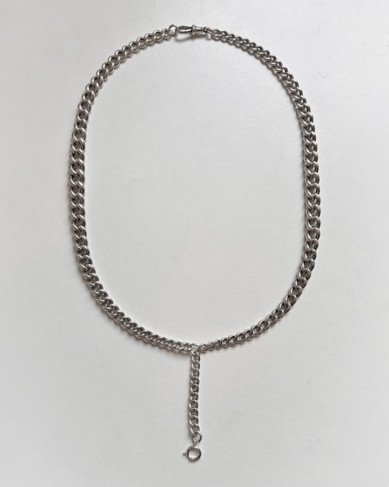 ANTIQUE LONG SILVER CURB CHAIN WITH EXTENDER