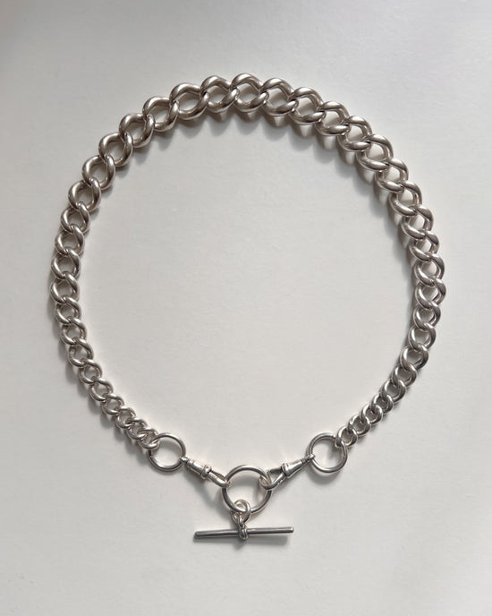 ANTIQUE SUPER CHUNKY SILVER CURB WITH DETACHABLE T-BAR
