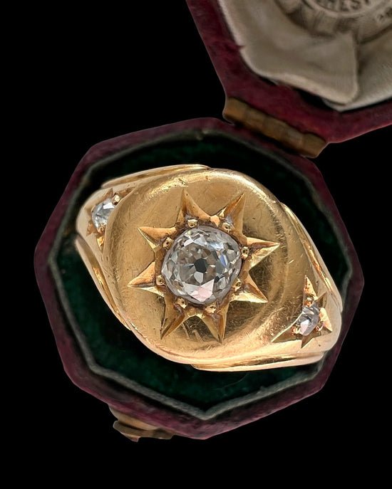 VICTORIAN 18CT GOLD & DIAMOND STAR SET SIGNET RING