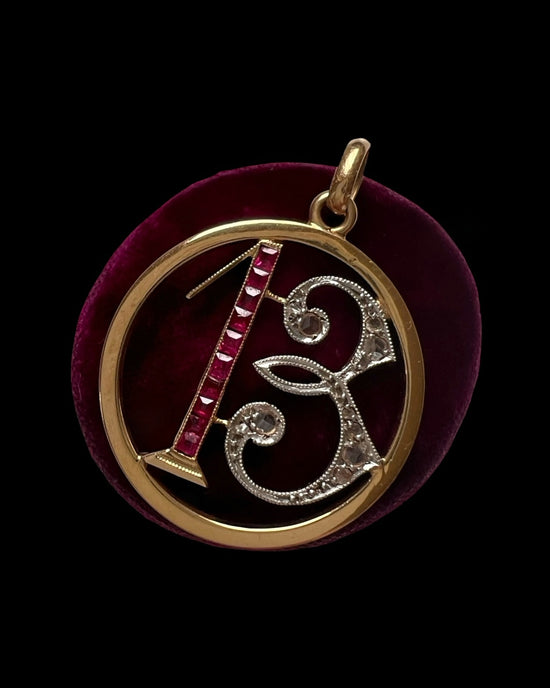 ART DECO DIAMOND & RUBY ‘13’ PENDANT
