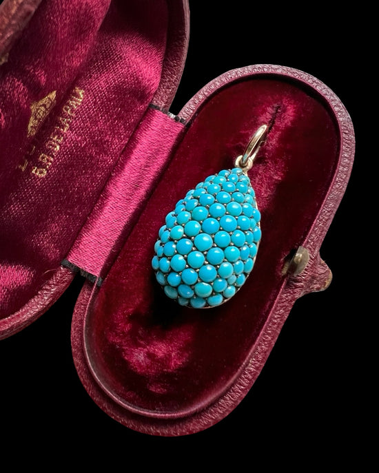 VICTORIAN LARGE TEARDROP PAVÉ TURQUOISE PENDANT