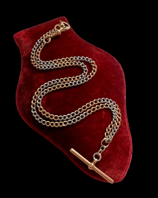 ANTIQUE BI-COLOUR 18CT GOLD & PLATINUM CURB ALBERT CHAIN