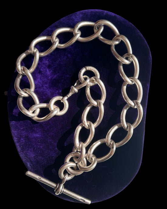 HUGE VICTORIAN TWIST OPEN CURB SILVER ALBERT CHAIN