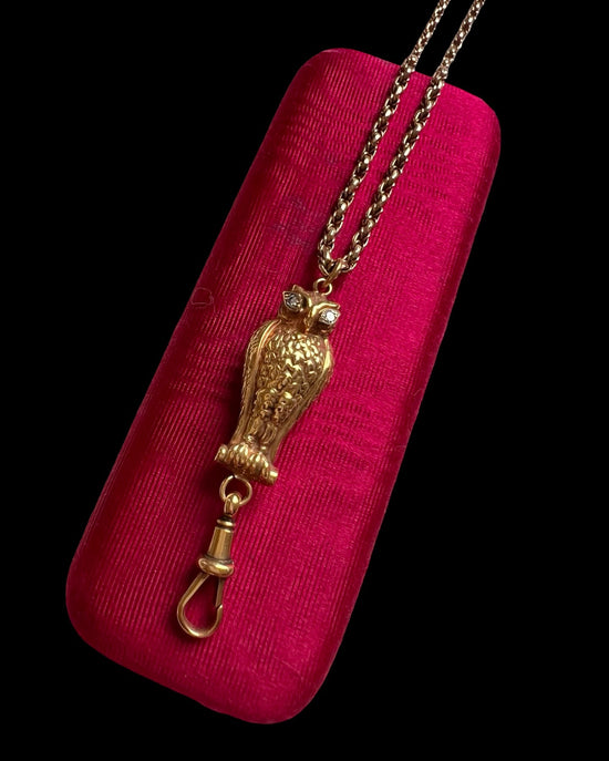 VINTAGE 9CT GOLD & DIAMOND OWL CHAIN EXTENDER / BAIL