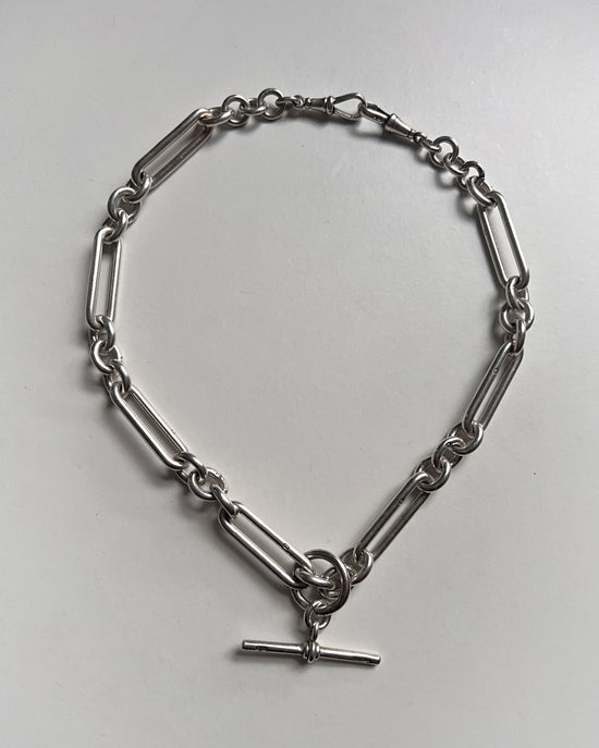 VICTORIAN SUPER CHUNKY SILVER PAPERCLIP ALBERT CHAIN