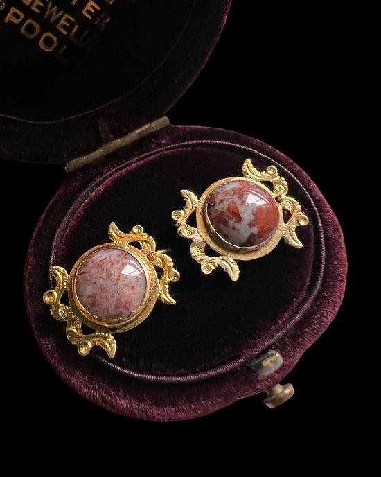 19TH CENTURY DOMED AGATE EARRINGS