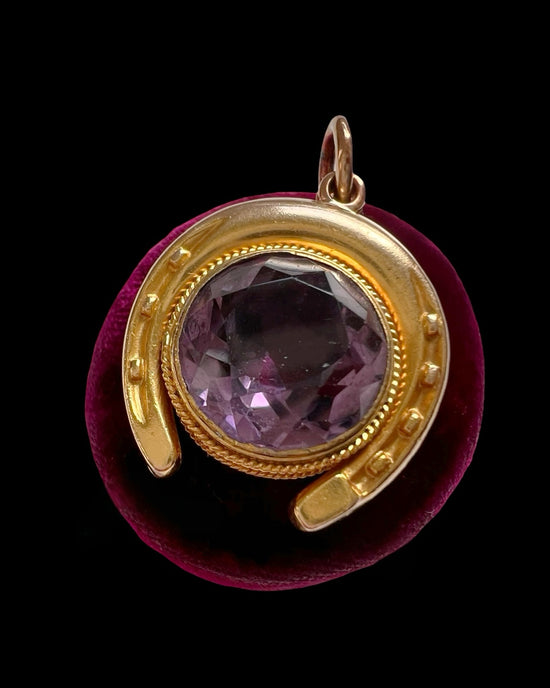 ANTIQUE 9CT GOLD & PASTE HORSESHOE PENDANT