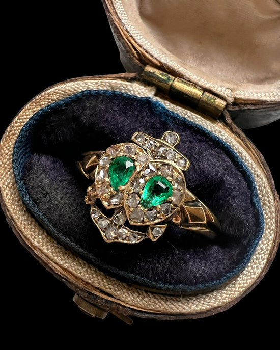 VICTORIAN EMERALD & DIAMOND ANCHOR HEART RING