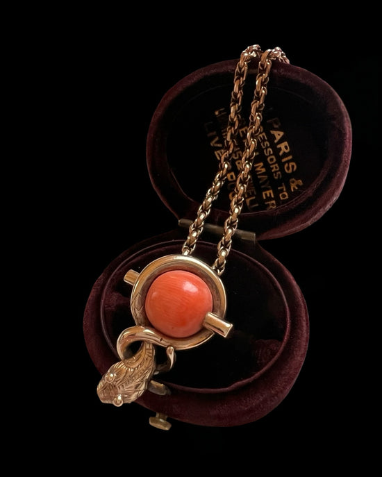 VICTORIAN CORAL & 9CT GOLD SNAKE PENDANT