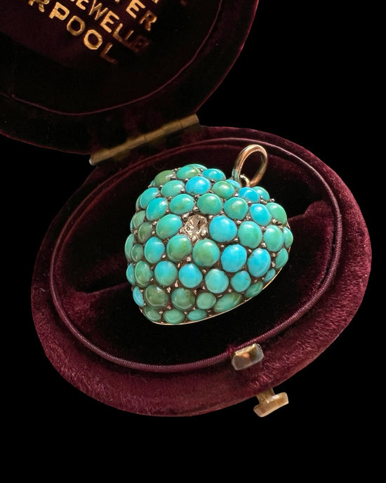 VICTORIAN PAVÉ TURQUOISE & DIAMOND HEART PENDANT