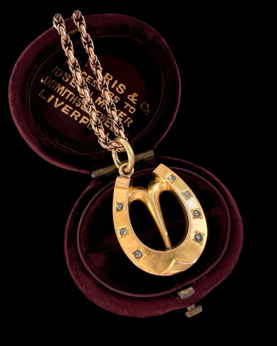VICTORIAN 18CT GOLD & DIAMOND HORSESHOE PENDANT