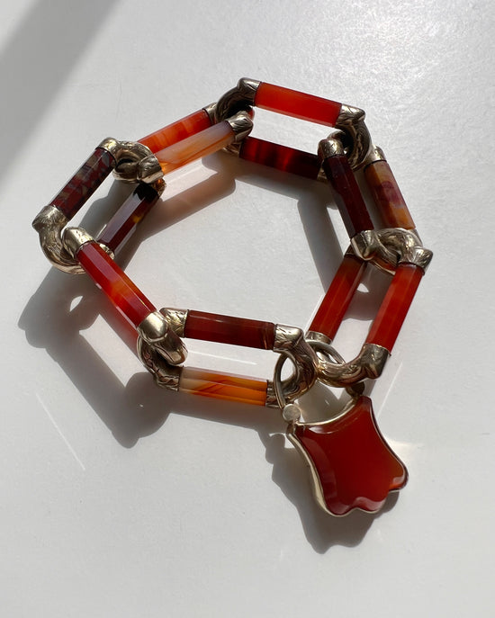 VICTORIAN LARGE AGATE CHAIN BRACELET WITH PADLOCK