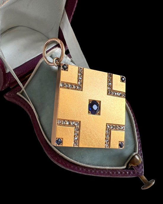 VICTORIAN SAPPHIRE & DIAMOND SQUARE SLAB PENDANT