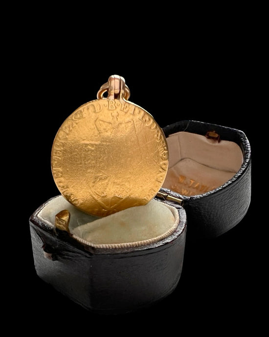 ANTIQUE SPADE GUINEA COIN LOCKET PENDANT