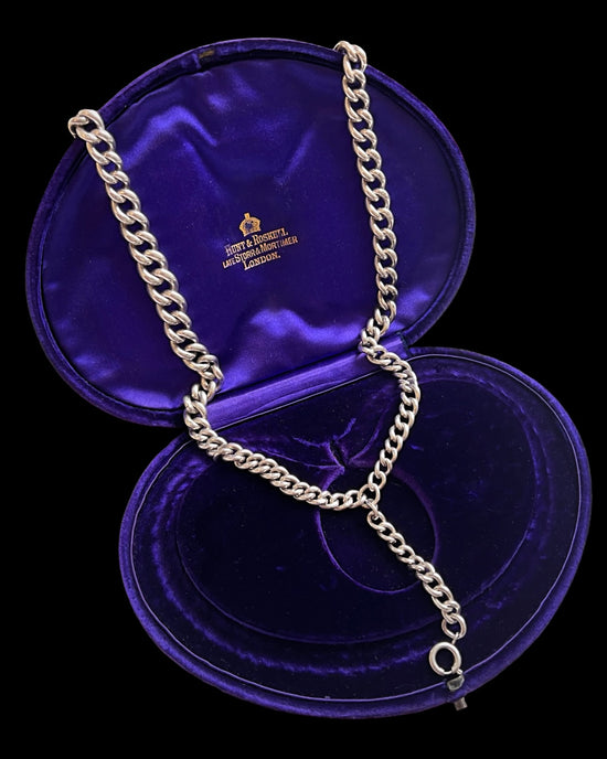 ANTIQUE LONG SILVER CURB CHAIN WITH EXTENDER