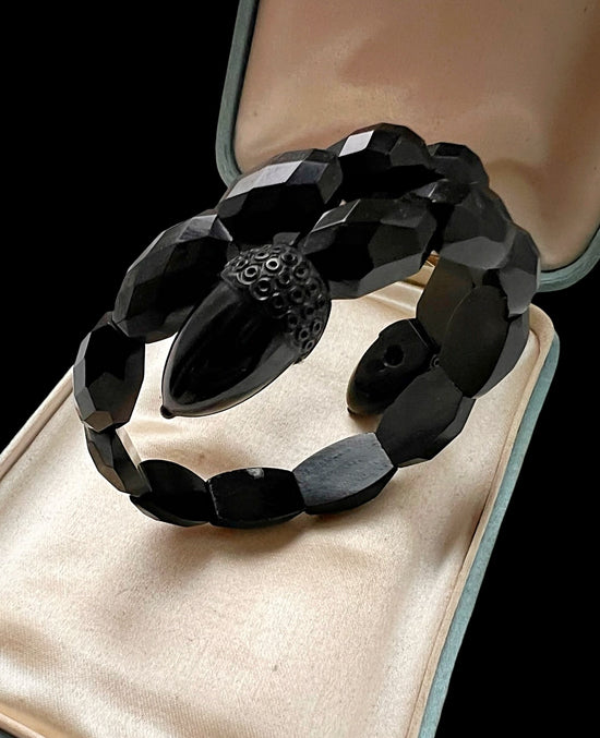 VICTORIAN WHITBY JET ACORN BANGLE