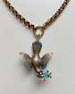 VICTORIAN SILVER & TURQUOISE DOVE PENDANT WITH ORIGINAL BOX