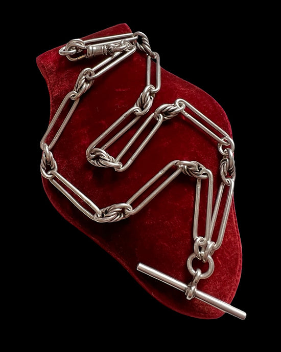 VICTORIAN SILVER PAPERCLIP & LOVERS KNOT ALBERT CHAIN