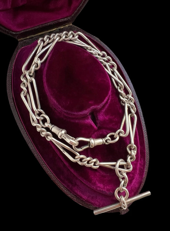SILVER TWIST PAPERCLIP ALBERT CHAIN WITH TBAR