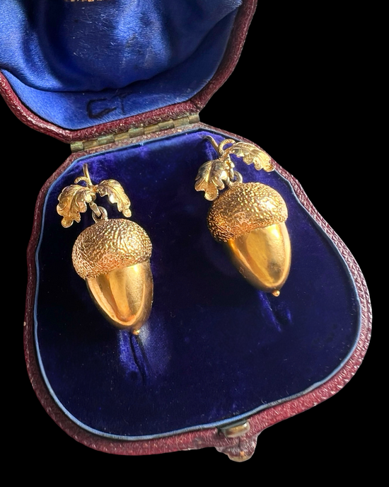 VICTORIAN LARGE 9CT GOLD ACORN EARRINGS