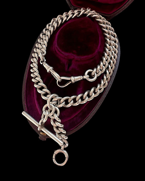 EDWARDIAN CHUNKY SILVER CURB ALBERT CHAIN