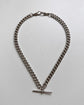 ANTIQUE CHUNKY SILVER CURB ALBERT CHAIN WITH T-BAR
