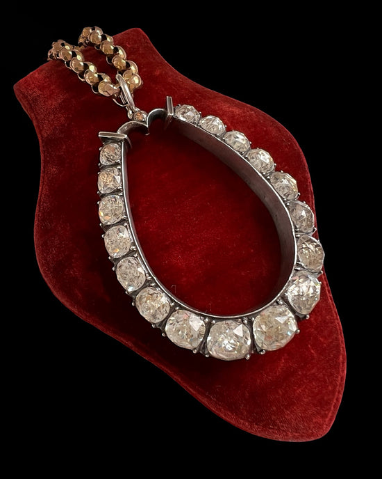 HUGE ANTIQUE SILVER & PASTE HORSESHOE PENDANT