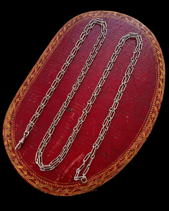 ANTIQUE FINE SILVER PAPERCLIP LINK GAURD CHAIN