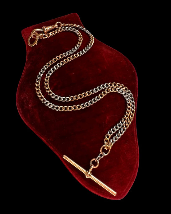 ANTIQUE BI-COLOUR 18CT GOLD & PLATINUM CURB ALBERT CHAIN