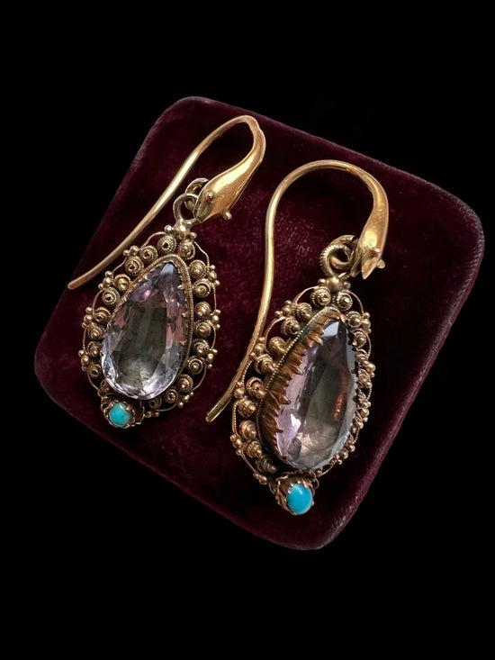 EARLY 19TH CENTURY AMETHYST SNAKE EARRINGS