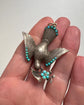 VICTORIAN SILVER & TURQUOISE DOVE PENDANT WITH ORIGINAL BOX