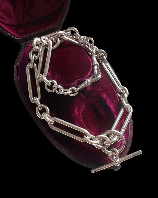 VICTORIAN SUPER CHUNKY SILVER PAPERCLIP ALBERT CHAIN