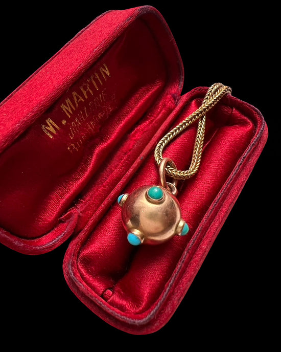 VICTORIAN 15CT GOLD & TURQUOISE MINI ORB PENDANT