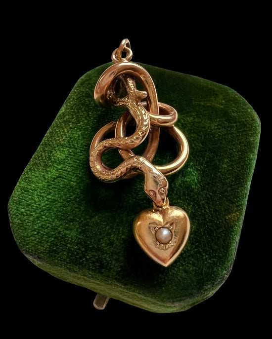 ANTIQUE COILED SNAKE & MINI HEART PENDANT