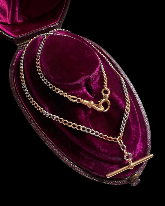 ANTIQUE BI-COLOUR 18CT GOLD & PLATINUM CURB ALBERT CHAIN
