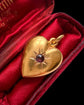 VICTORIAN 15CT GOLD & GARNET PUFFY HEART PENDANT