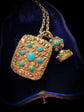 VICTORIAN 15CT GOLD & TURQUOISE INTAGLIO FOB PENDANT