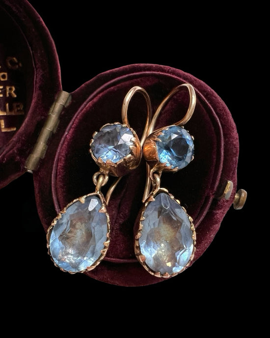 EARLY 19TH CENTURY LIGHT BLUE PASTE DOUBLE DROP EARRINGS
