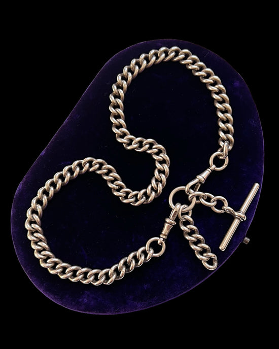 ANTIQUE SILVER CURB ALBERT WITH REMOVABLE T-BAR