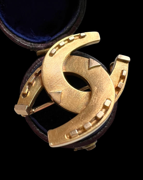 VICTORIAN 15CT GOLD DOUBLE HORSESHOE BROOCH