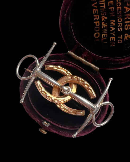 ANTIQUE HORSESHOE & BIT EQUESTRIAN BROOCH