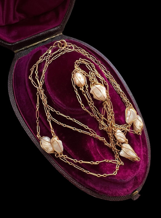 ART NOUVEAU CAGED BAROQUE PEARL CHAIN