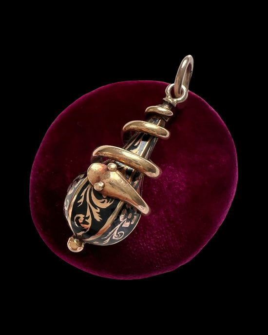 VICTORIAN 15CT COILED SNAKE & ENEMAL DROP PENDANT