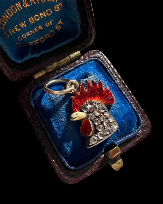 EDWARDIAN DIAMOND & ENAMEL COCKEREL PENDANT