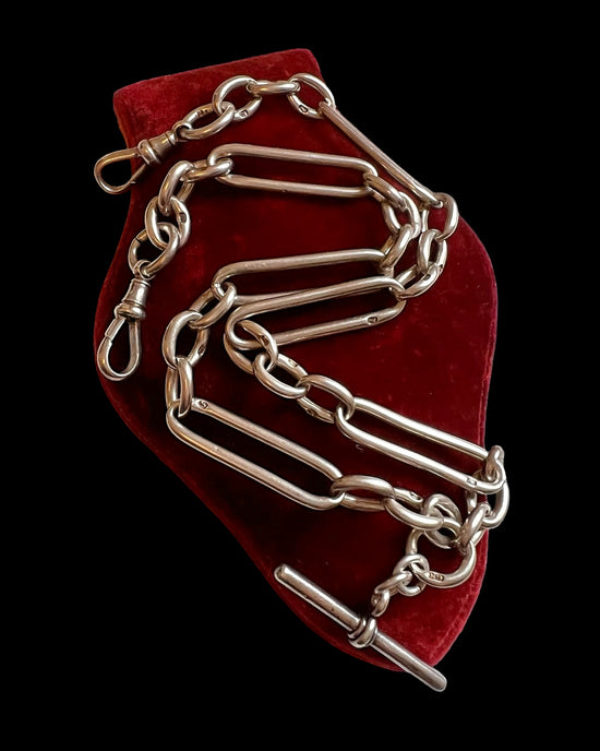 VICTORIAN CHUNKY SILVER PAPERCLIP ALBERT CHAIN
